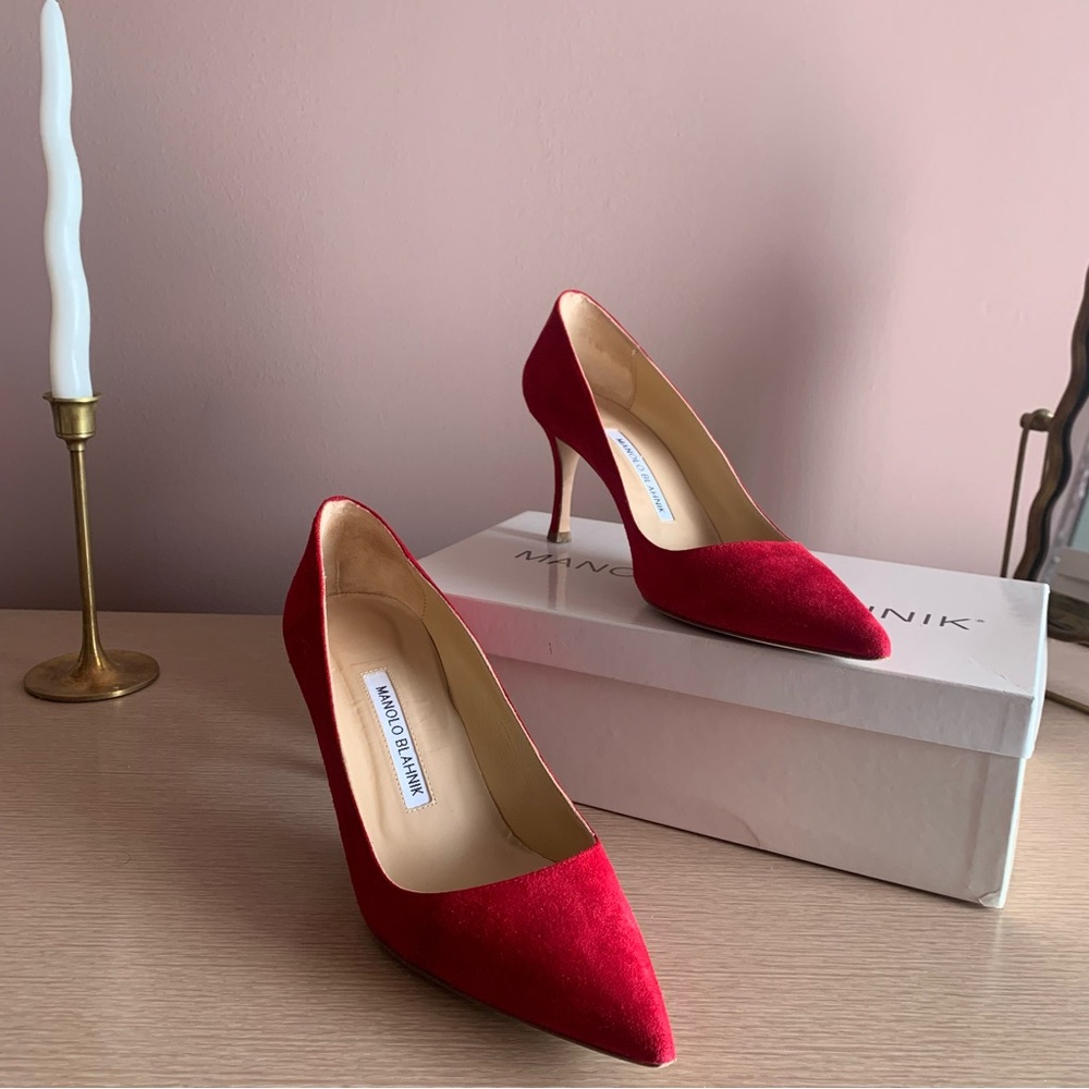 Manolo Blahnik BB Red Suede Heels 38